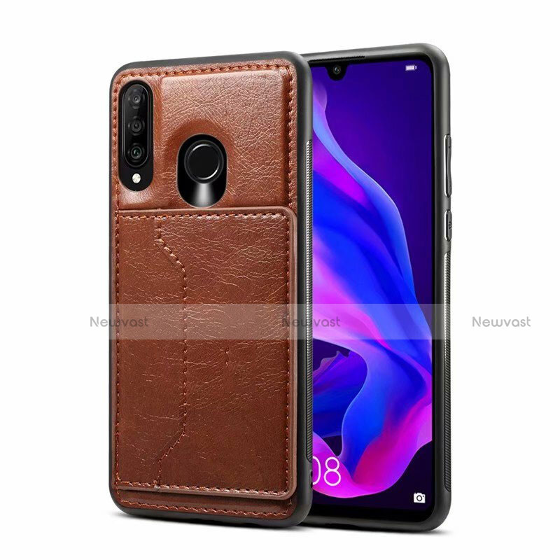 Soft Luxury Leather Snap On Case Cover R01 for Huawei P30 Lite New Edition Brown