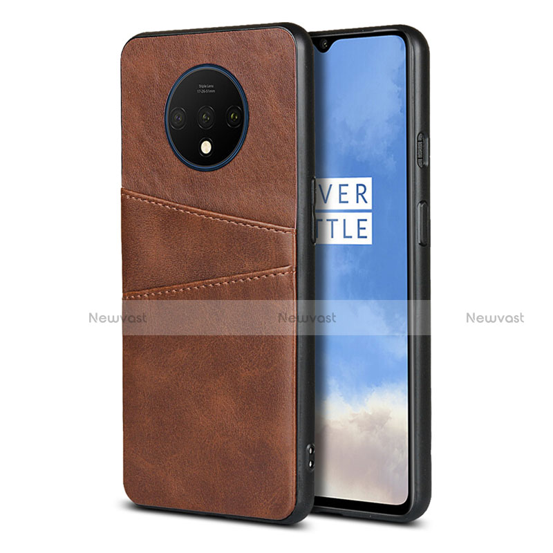 Soft Luxury Leather Snap On Case Cover R01 for OnePlus 7T Brown