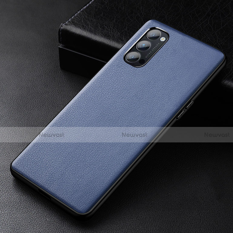 Soft Luxury Leather Snap On Case Cover R01 for Oppo Reno4 5G Blue
