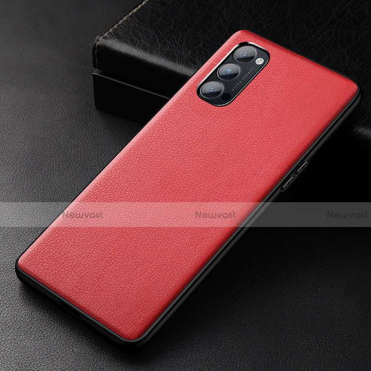Soft Luxury Leather Snap On Case Cover R01 for Oppo Reno4 5G Red
