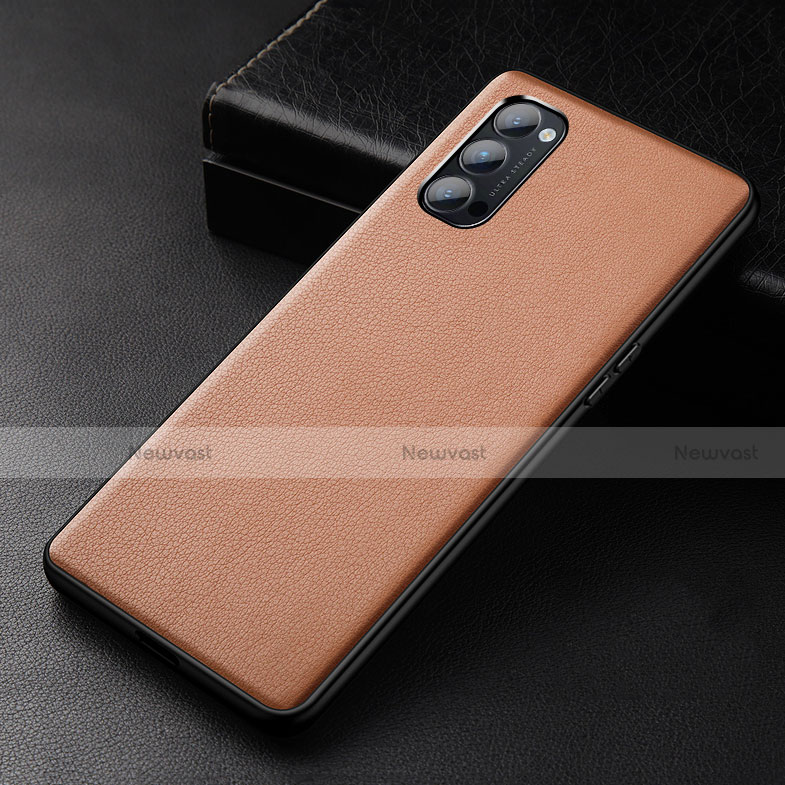 Soft Luxury Leather Snap On Case Cover R01 for Oppo Reno4 Pro 5G Brown