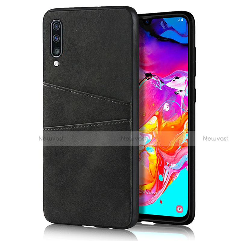 Soft Luxury Leather Snap On Case Cover R01 for Samsung Galaxy A70 Black