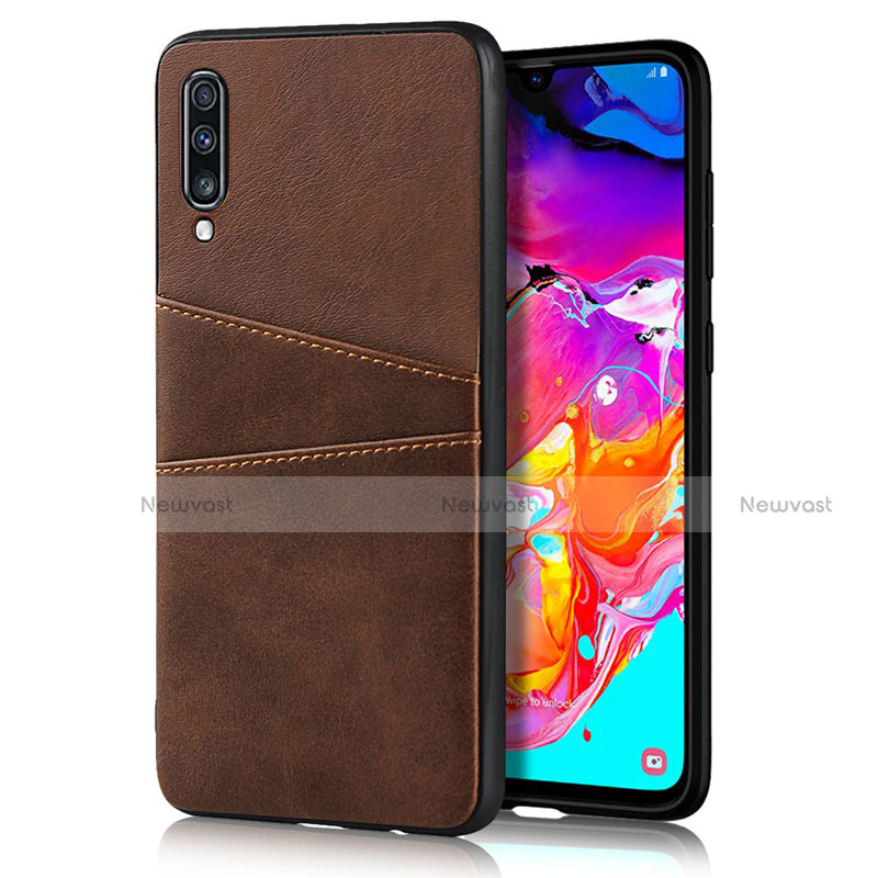 Soft Luxury Leather Snap On Case Cover R01 for Samsung Galaxy A70 Brown