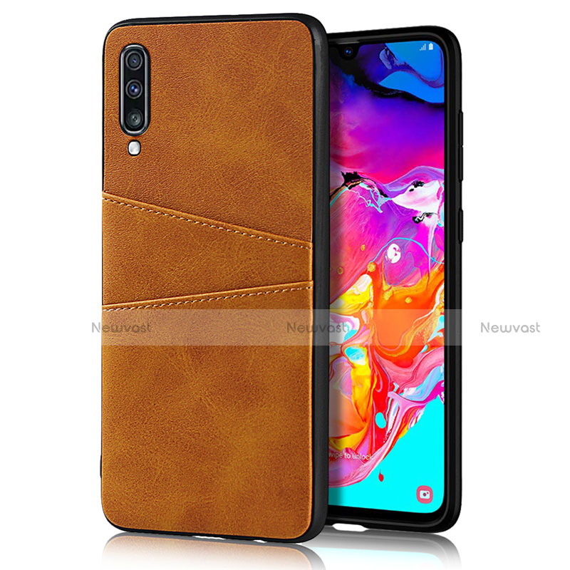 Soft Luxury Leather Snap On Case Cover R01 for Samsung Galaxy A70 Orange