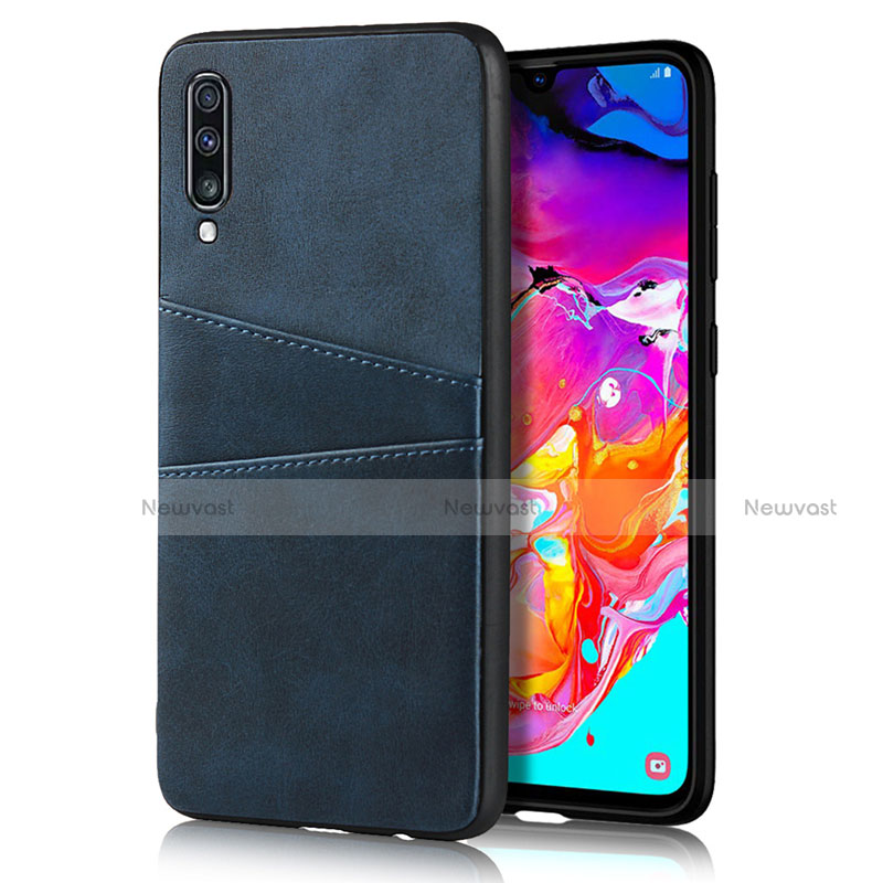 Soft Luxury Leather Snap On Case Cover R01 for Samsung Galaxy A70S Blue