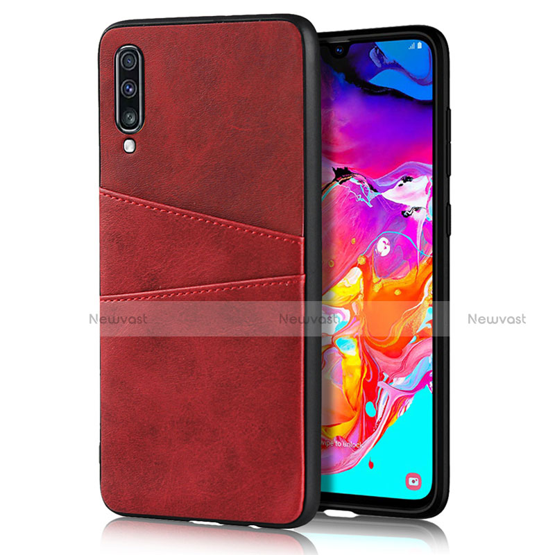 Soft Luxury Leather Snap On Case Cover R01 for Samsung Galaxy A70S Red