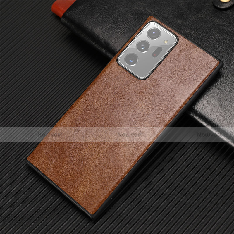 Soft Luxury Leather Snap On Case Cover R01 for Samsung Galaxy Note 20 Ultra 5G Brown