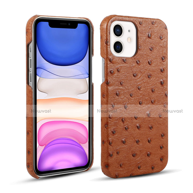 Soft Luxury Leather Snap On Case Cover R02 for Apple iPhone 12 Brown