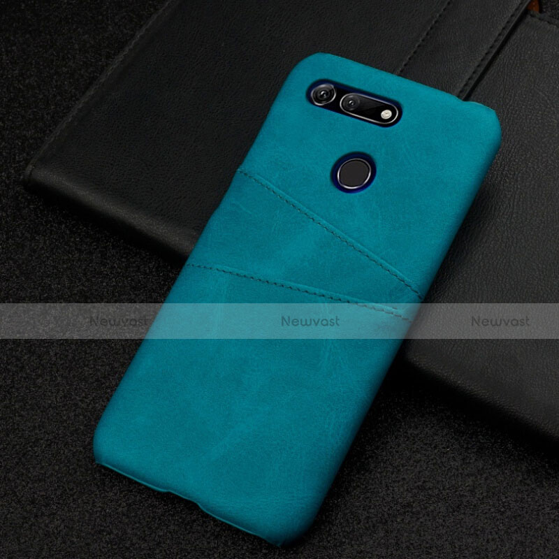 Soft Luxury Leather Snap On Case Cover R02 for Huawei Honor View 20 Cyan