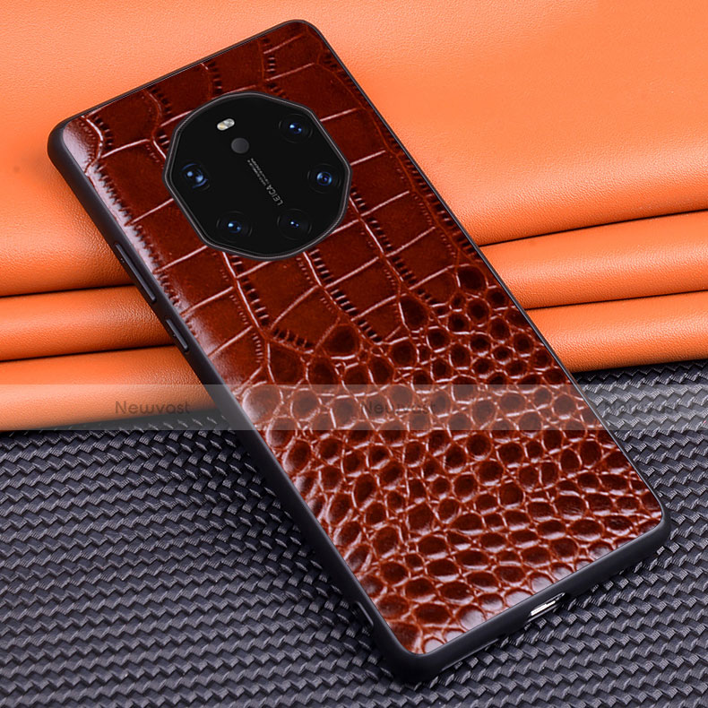 Soft Luxury Leather Snap On Case Cover R02 for Huawei Mate 40 RS Brown