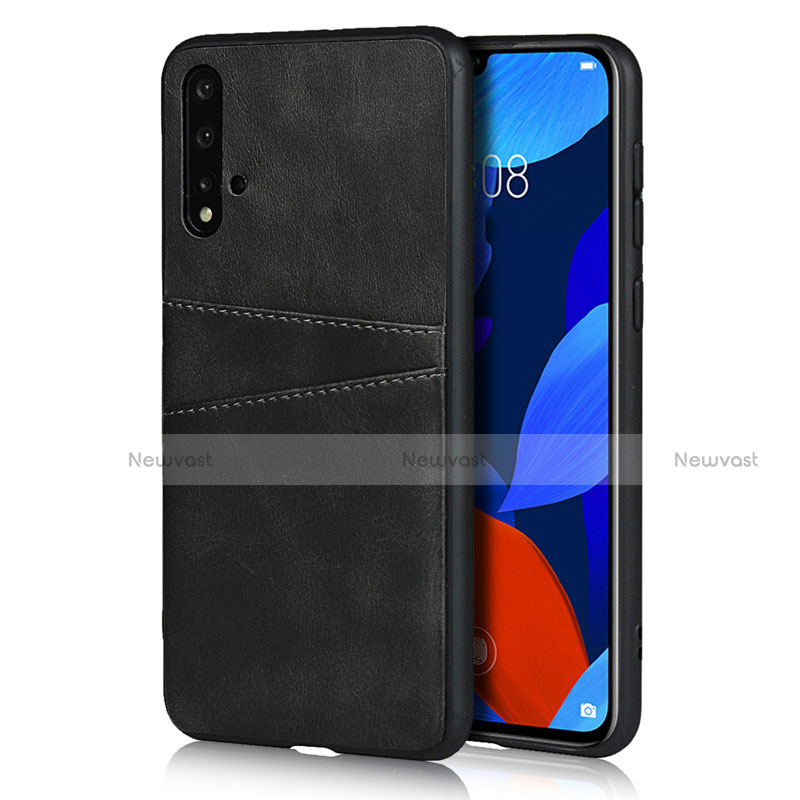 Soft Luxury Leather Snap On Case Cover R02 for Huawei Nova 5 Pro Black