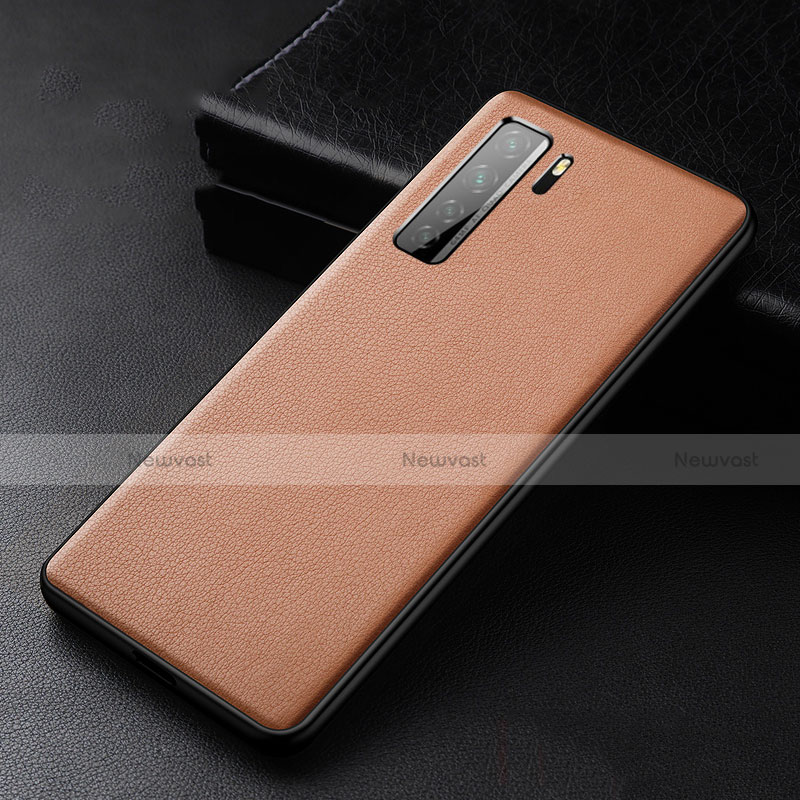 Soft Luxury Leather Snap On Case Cover R02 for Huawei Nova 7 SE 5G Brown