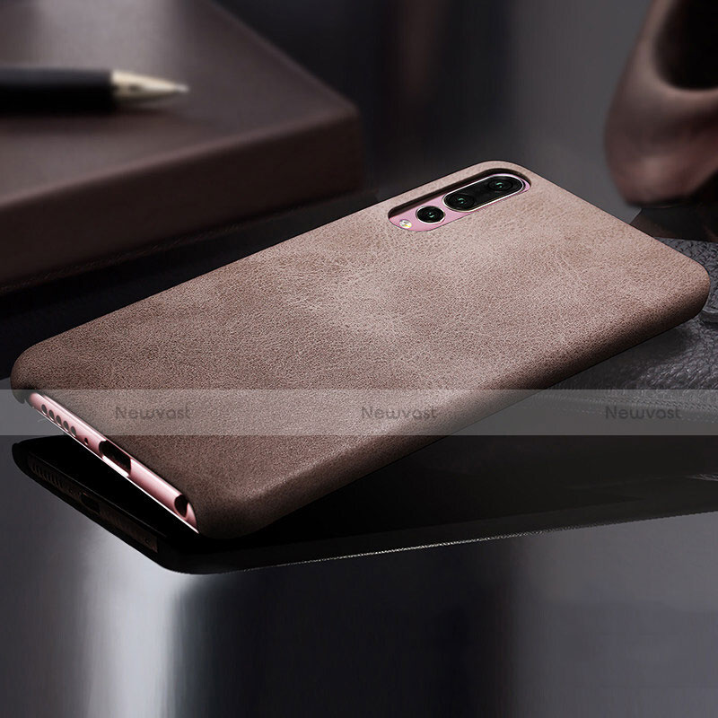 Soft Luxury Leather Snap On Case Cover R02 for Huawei P20 Pro Brown
