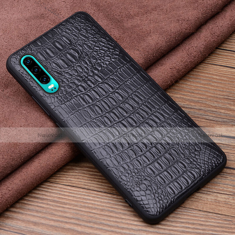 Soft Luxury Leather Snap On Case Cover R02 for Huawei P30 Black