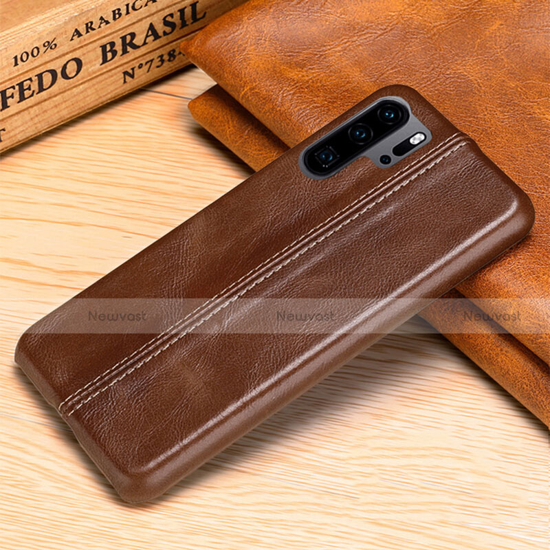 Soft Luxury Leather Snap On Case Cover R02 for Huawei P30 Pro Brown
