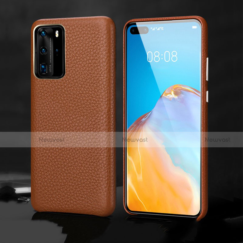 Soft Luxury Leather Snap On Case Cover R02 for Huawei P40 Pro Brown