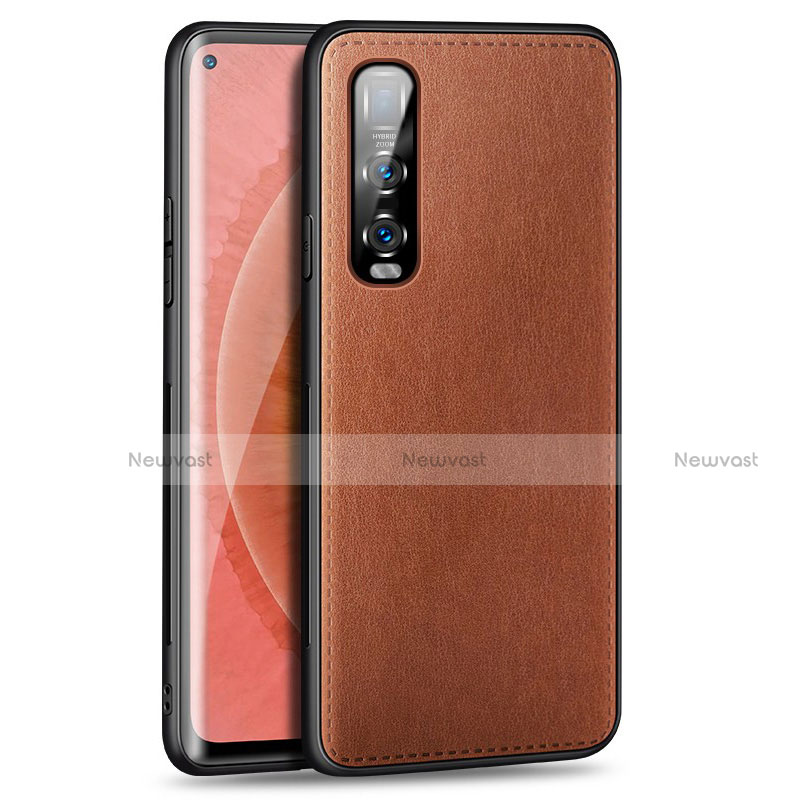 Soft Luxury Leather Snap On Case Cover R02 for Oppo Find X2 Pro Brown