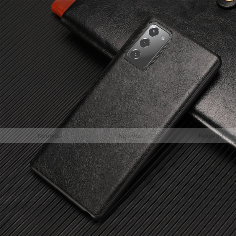 Soft Luxury Leather Snap On Case Cover R02 for Samsung Galaxy Note 20 5G Black