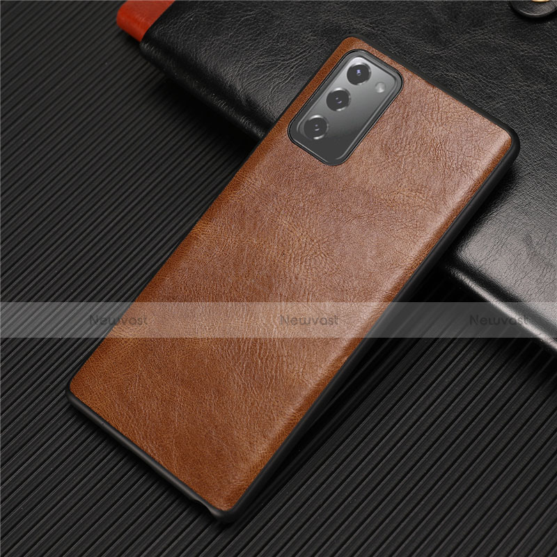 Soft Luxury Leather Snap On Case Cover R02 for Samsung Galaxy Note 20 5G Brown
