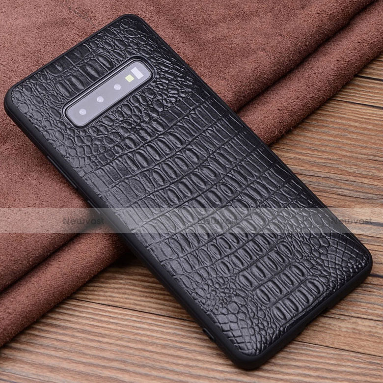 Soft Luxury Leather Snap On Case Cover R02 for Samsung Galaxy S10 Plus Black