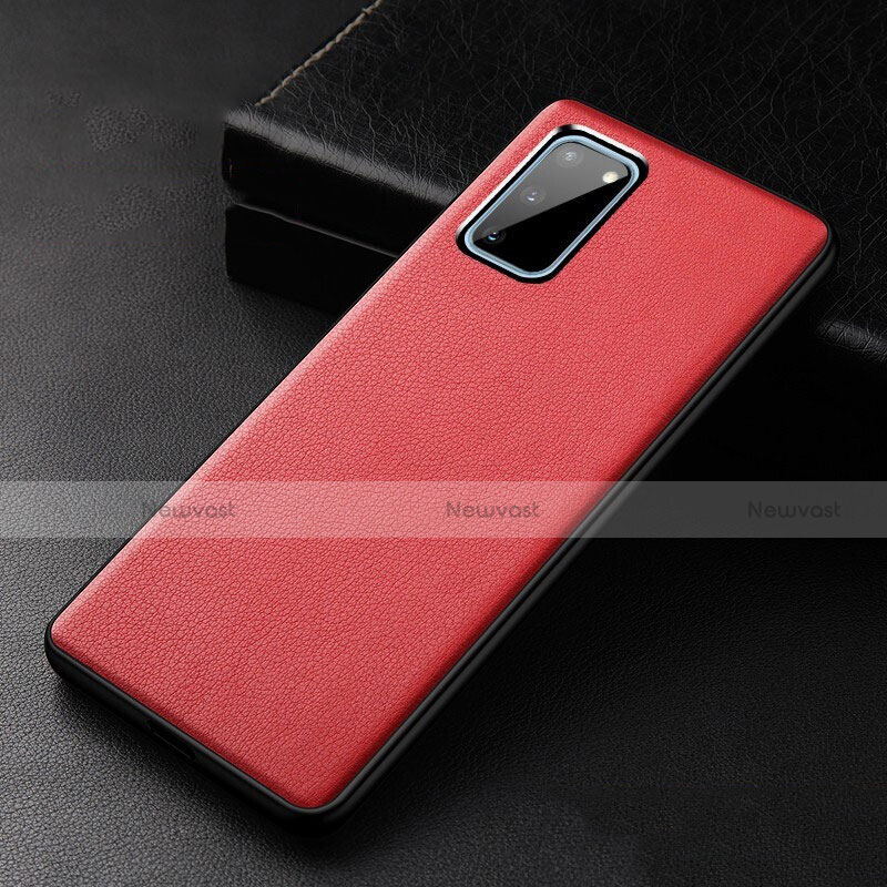Soft Luxury Leather Snap On Case Cover R02 for Samsung Galaxy S20 5G Red