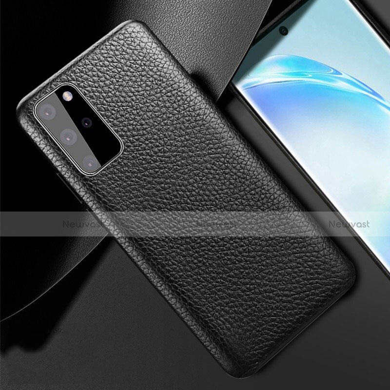 Soft Luxury Leather Snap On Case Cover R02 for Samsung Galaxy S20 Plus 5G Black