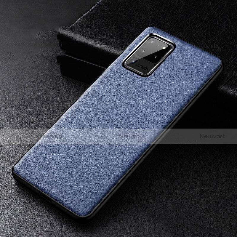 Soft Luxury Leather Snap On Case Cover R02 for Samsung Galaxy S20 Ultra 5G Blue