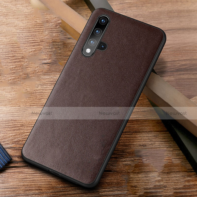 Soft Luxury Leather Snap On Case Cover R03 for Huawei Honor 20 Brown