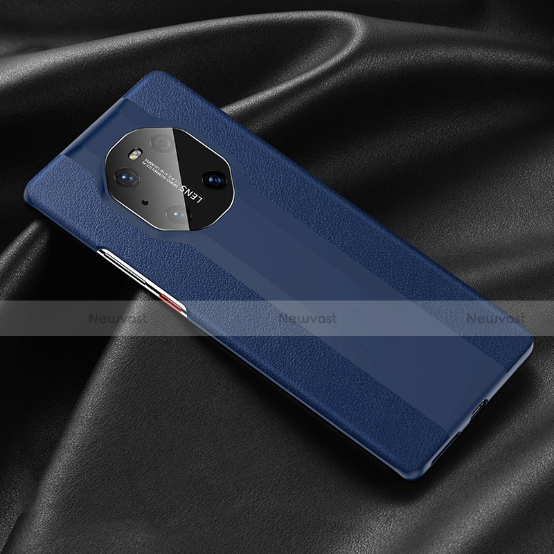Soft Luxury Leather Snap On Case Cover R03 for Huawei Mate 40E Pro 5G Blue