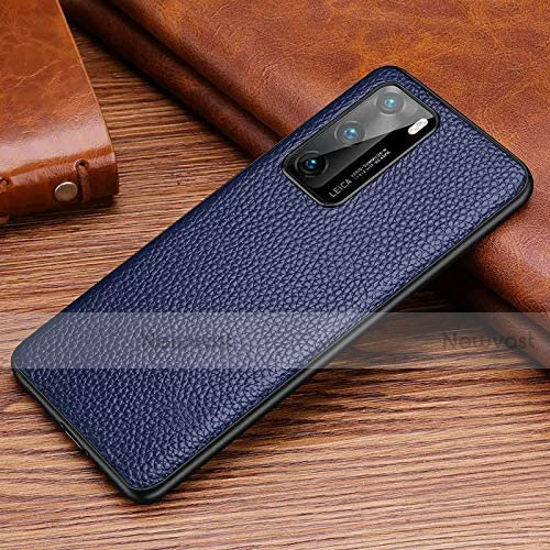 Soft Luxury Leather Snap On Case Cover R03 for Huawei P40 Blue