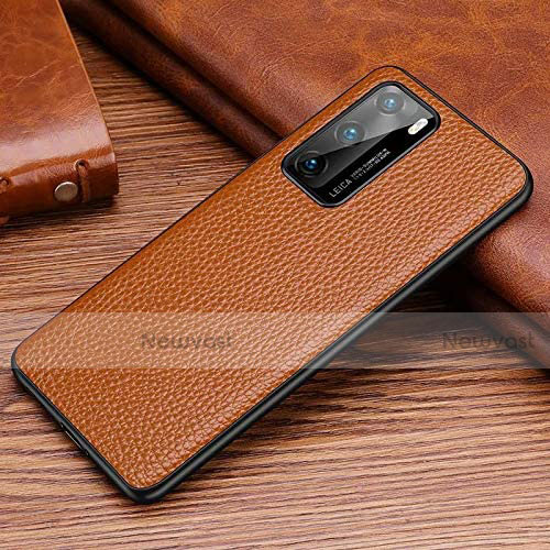 Soft Luxury Leather Snap On Case Cover R03 for Huawei P40 Brown