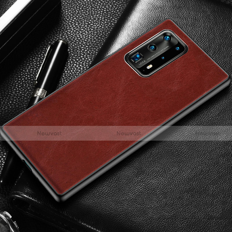 Soft Luxury Leather Snap On Case Cover R03 for Huawei P40 Pro+ Plus Red Wine