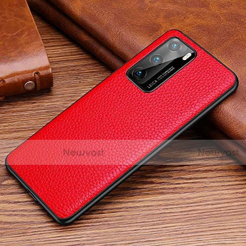 Soft Luxury Leather Snap On Case Cover R03 for Huawei P40 Red