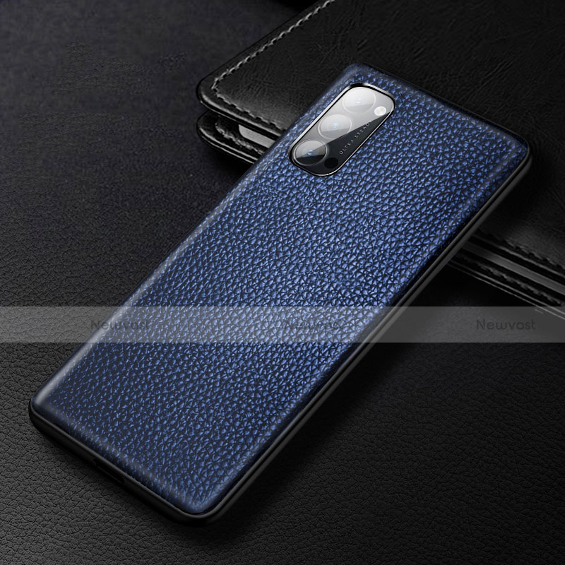 Soft Luxury Leather Snap On Case Cover R03 for Oppo Reno4 Pro 5G Blue
