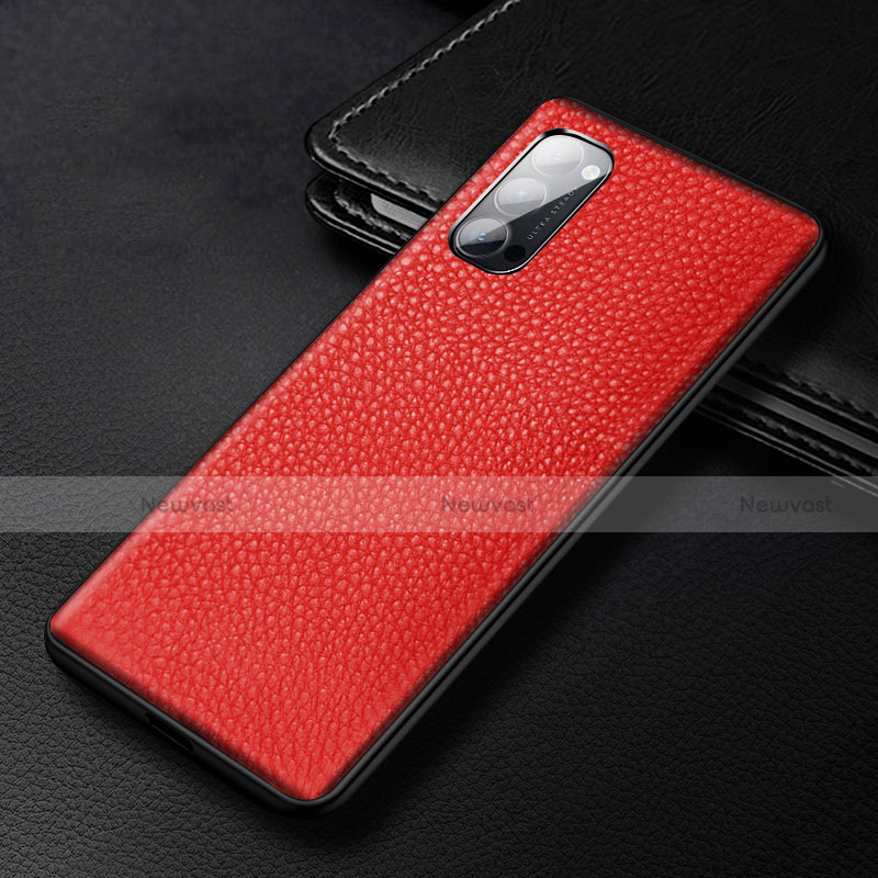 Soft Luxury Leather Snap On Case Cover R03 for Oppo Reno4 Pro 5G Red