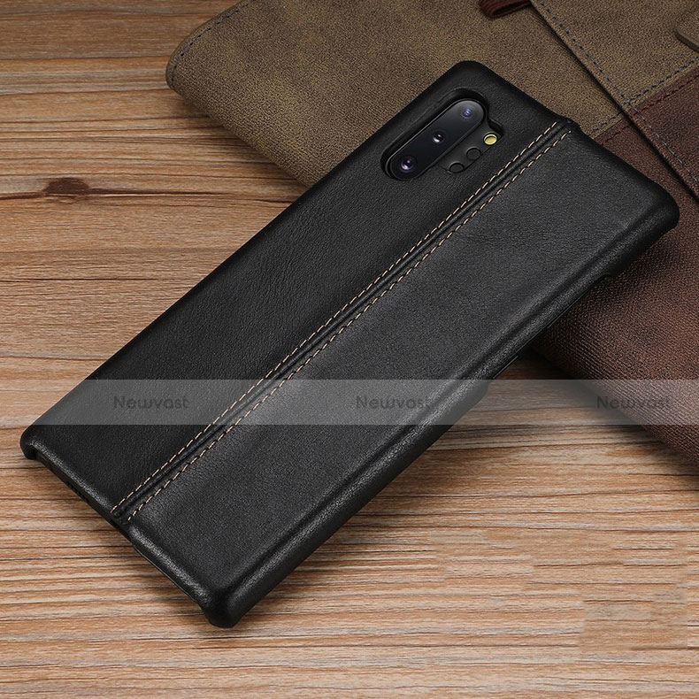 Soft Luxury Leather Snap On Case Cover R03 for Samsung Galaxy Note 10 Plus 5G Black