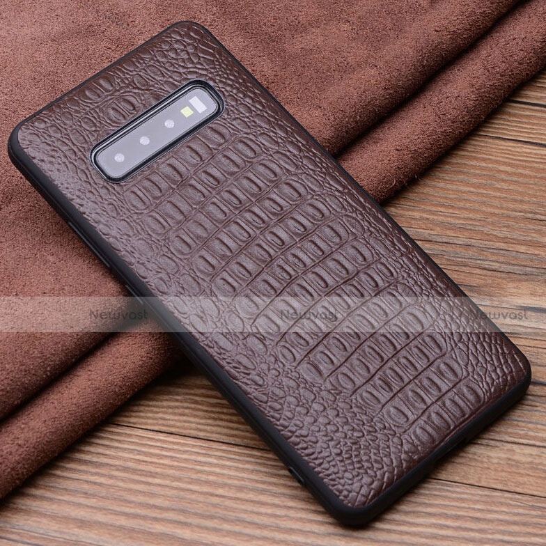 Soft Luxury Leather Snap On Case Cover R03 for Samsung Galaxy S10 5G Brown