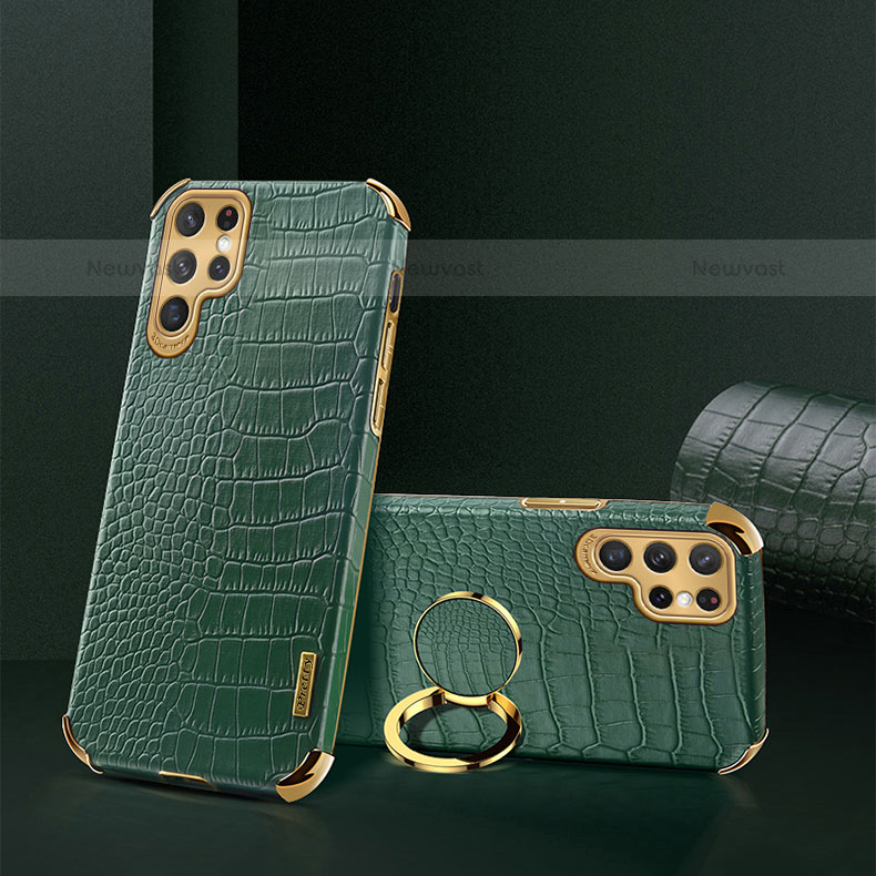 Soft Luxury Leather Snap On Case Cover R03 for Samsung Galaxy S22 Ultra 5G Green