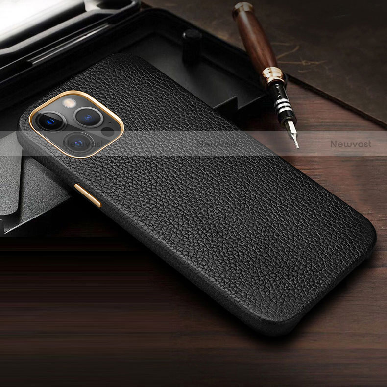 Soft Luxury Leather Snap On Case Cover R04 for Apple iPhone 12 Pro Black