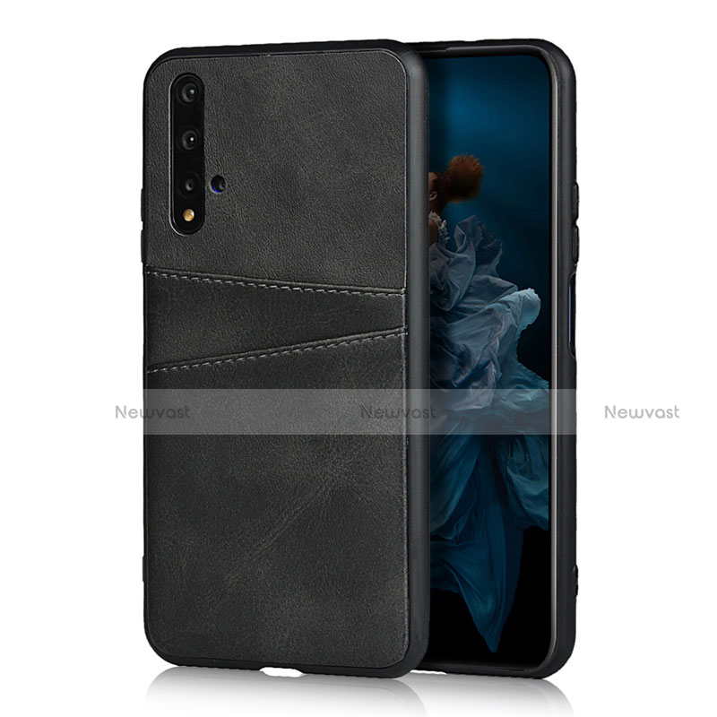 Soft Luxury Leather Snap On Case Cover R04 for Huawei Honor 20 Black