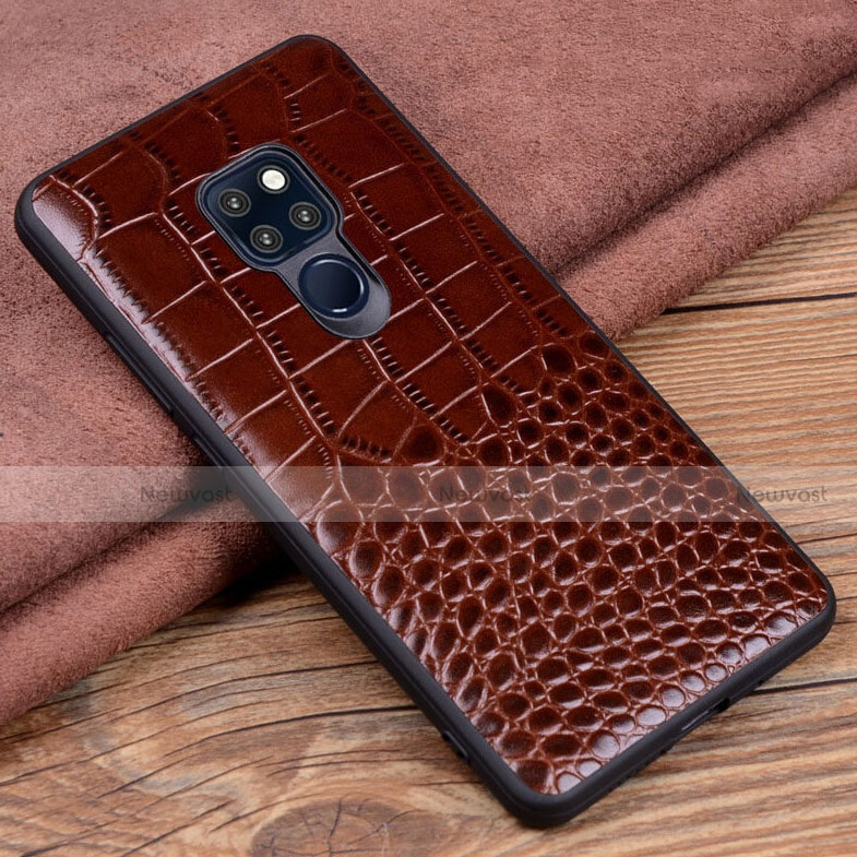 Soft Luxury Leather Snap On Case Cover R04 for Huawei Mate 20 Brown