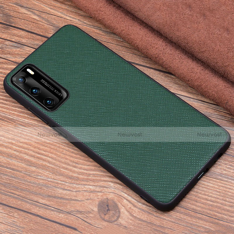 Soft Luxury Leather Snap On Case Cover R04 for Huawei P40 Green