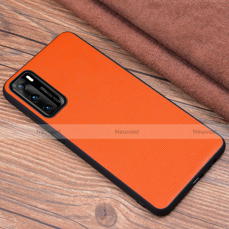 Soft Luxury Leather Snap On Case Cover R04 for Huawei P40 Orange