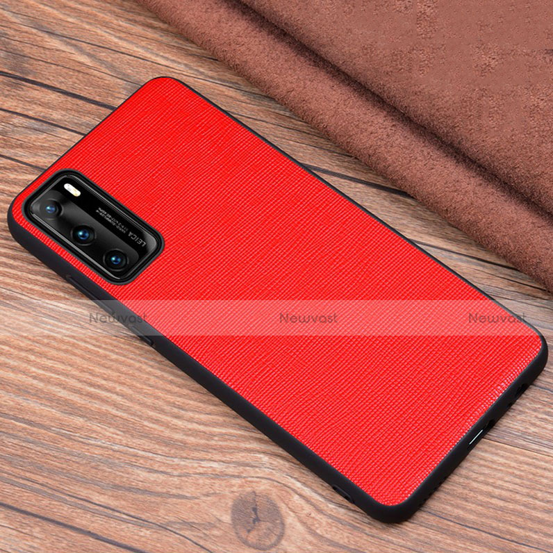 Soft Luxury Leather Snap On Case Cover R04 for Huawei P40 Red