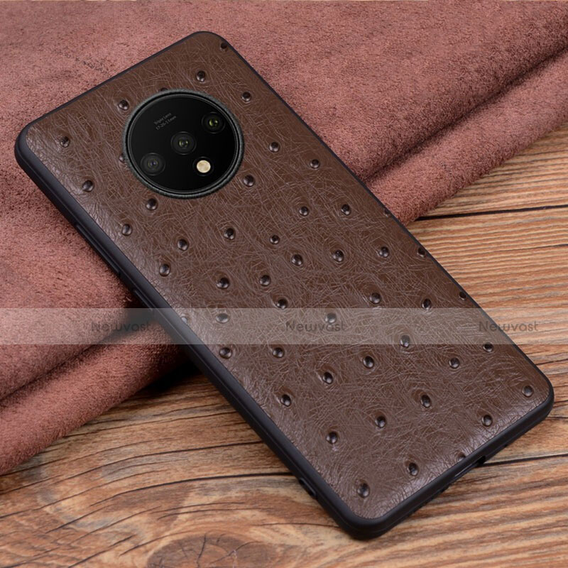 Soft Luxury Leather Snap On Case Cover R04 for OnePlus 7T Brown