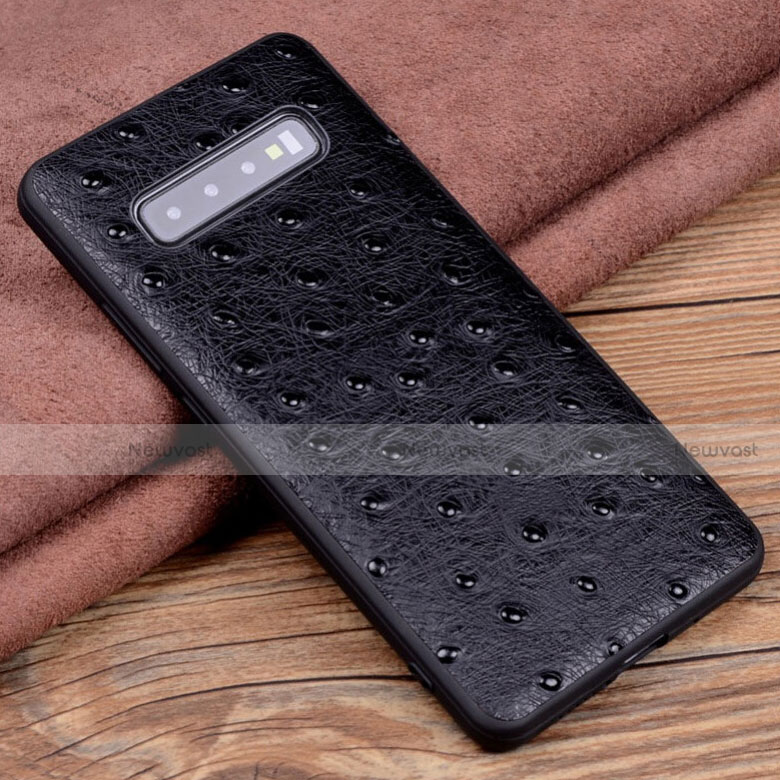 Soft Luxury Leather Snap On Case Cover R04 for Samsung Galaxy S10 Plus Black