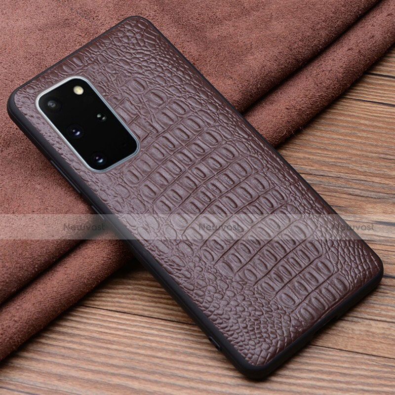 Soft Luxury Leather Snap On Case Cover R04 for Samsung Galaxy S20 Plus 5G Brown