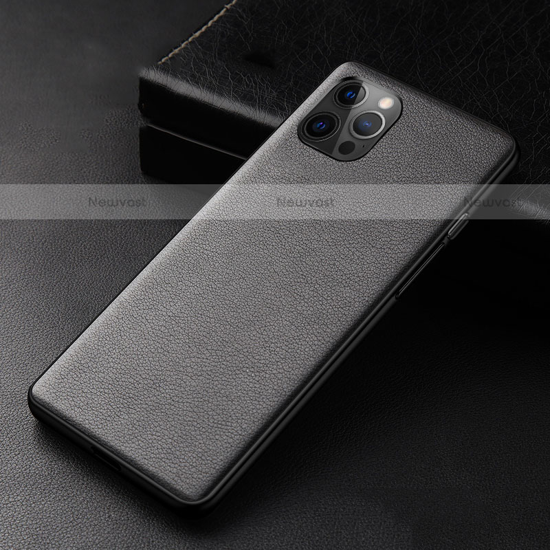 Soft Luxury Leather Snap On Case Cover R05 for Apple iPhone 12 Pro Black
