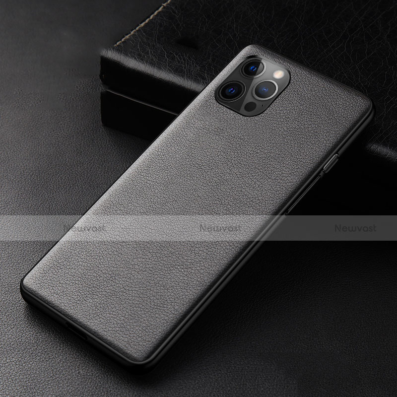 Soft Luxury Leather Snap On Case Cover R05 for Apple iPhone 12 Pro Max Black