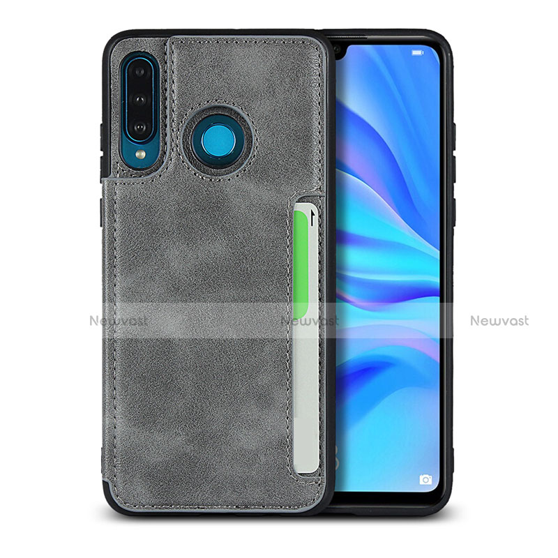 Soft Luxury Leather Snap On Case Cover R05 for Huawei P30 Lite New Edition Gray